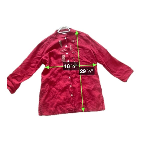 Chicos Linen Embroidered Red Button Up Shirt Size L - Picture 5 of 8